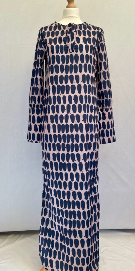 Abstract print navy and pink long shirt dress