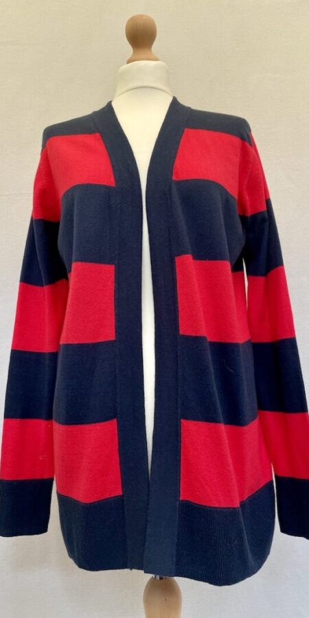 Gap open front pink and navy blue cotton horizontal stripe cardigan ins size M