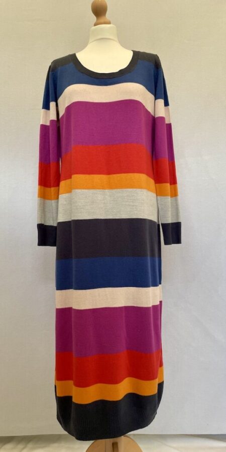 H&M horizontal striped multicoloured long jumper dress with long sleeves size L