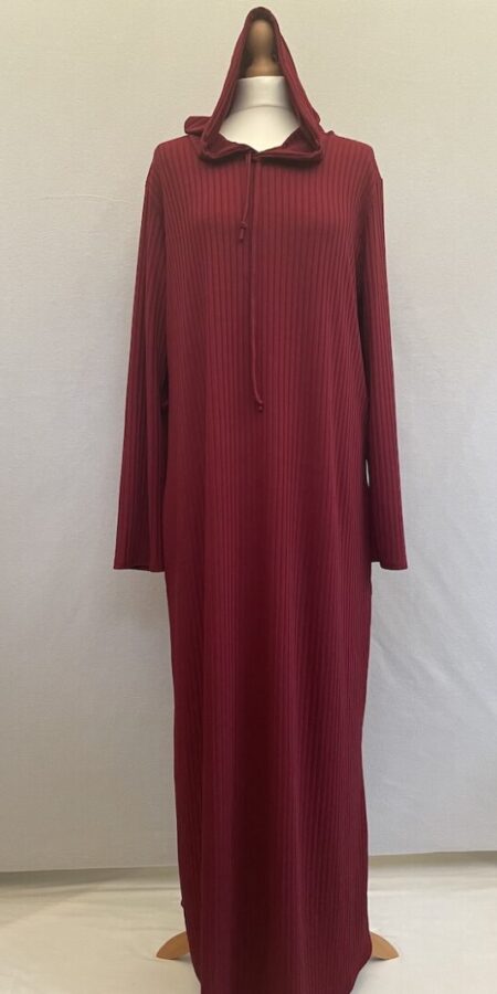 Maroon hooded ribbed effect abaya