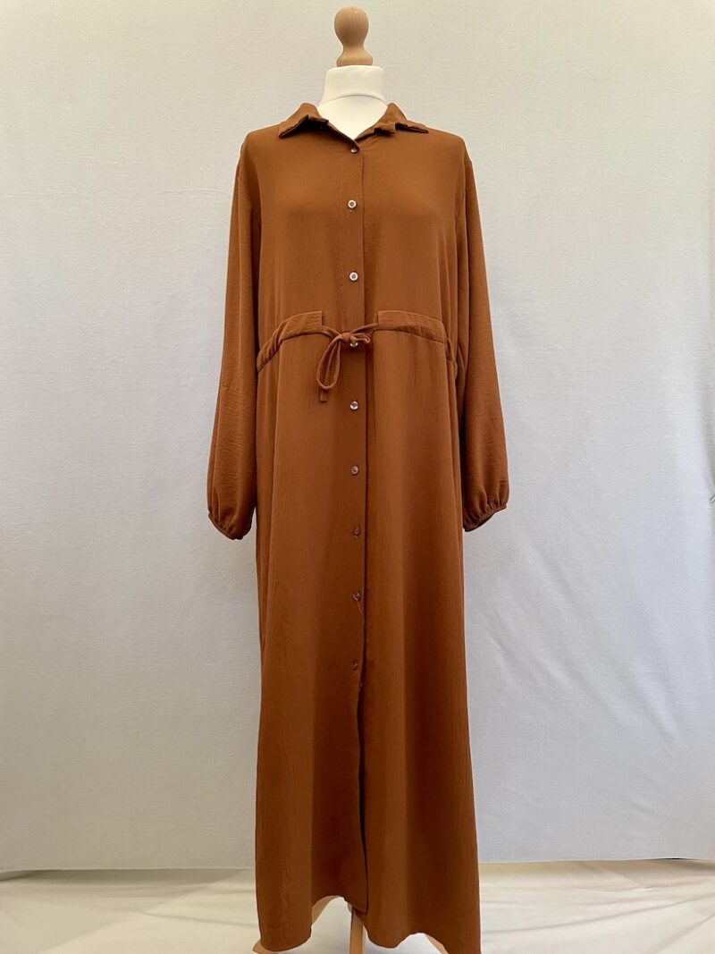 Miss Cento brown long maxi dress button down front in size 18 20 with long sleeves