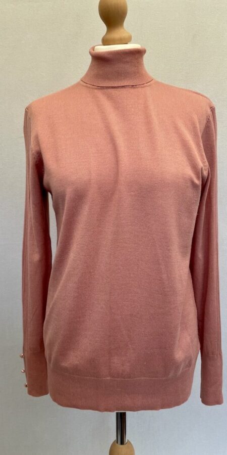 Next pink jumper with rollneck and lovely fabric covered buttons at the wrist. 