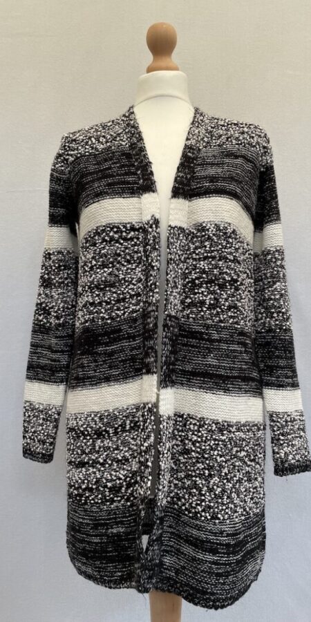 Papaya black and white boucle style open front cardigan