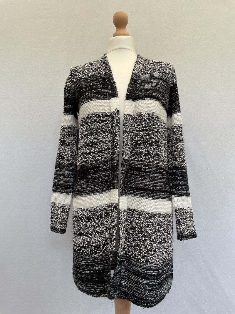 Papaya black and white boucle style open front cardigan