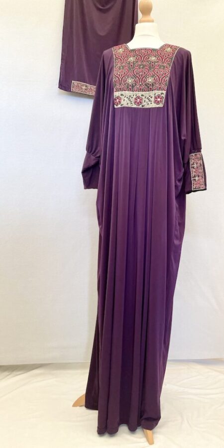 Long purple abaya dress with matching hijab