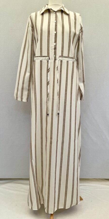 Tavin new with tag white with brown stripes long shirt dress