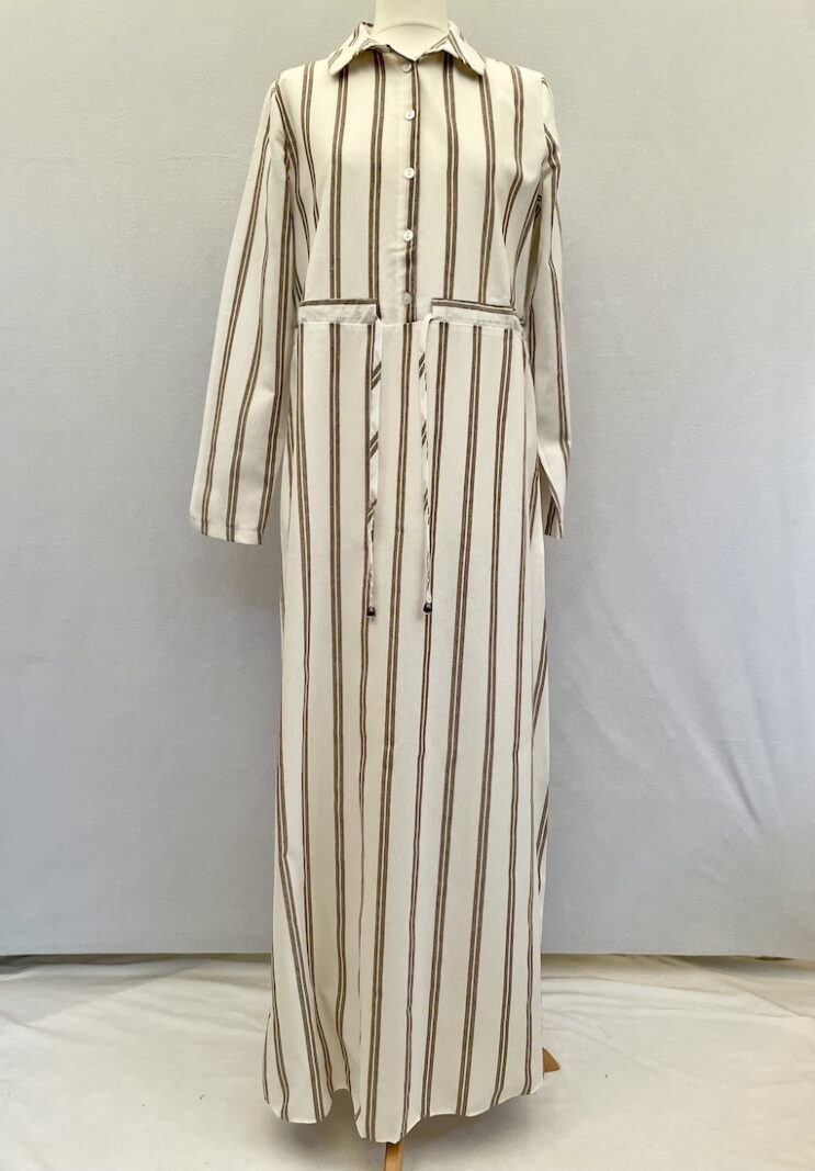 Tavin new with tag white with brown stripes long shirt dress