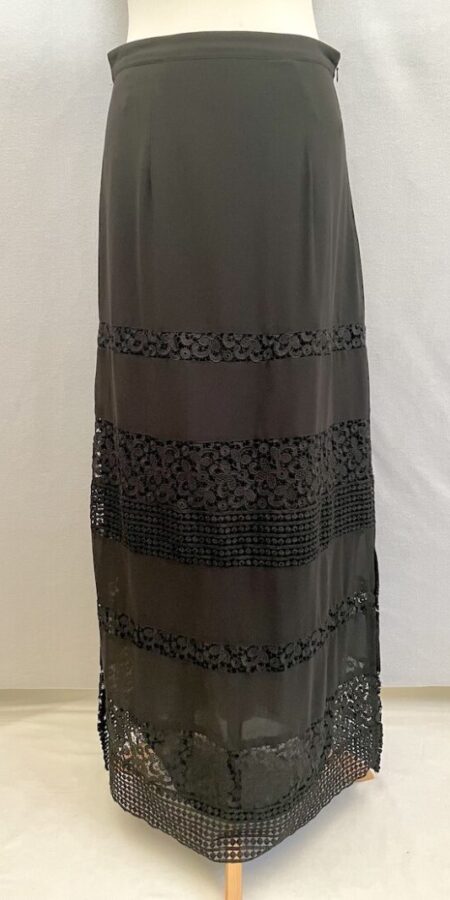 Tu black straight maxi skirt with lace pattern. Size 10.