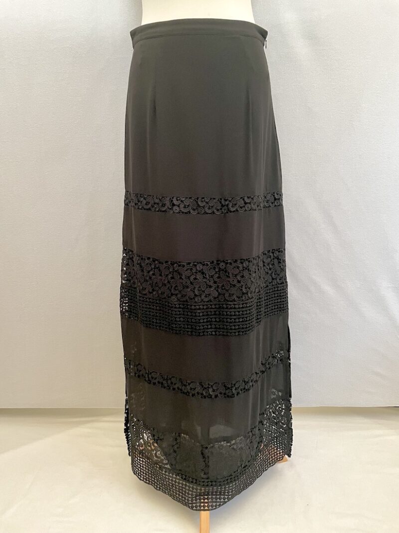 Tu black straight maxi skirt with lace pattern. Size 10.