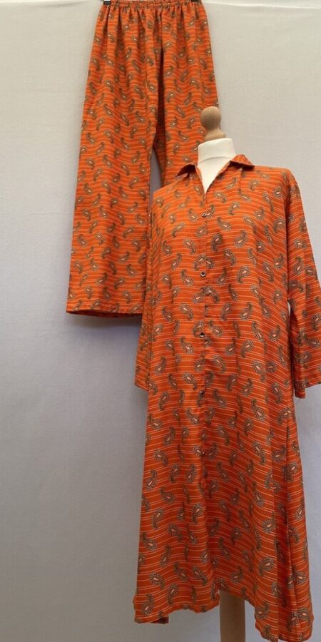 Orange paisley print shalwar kameez