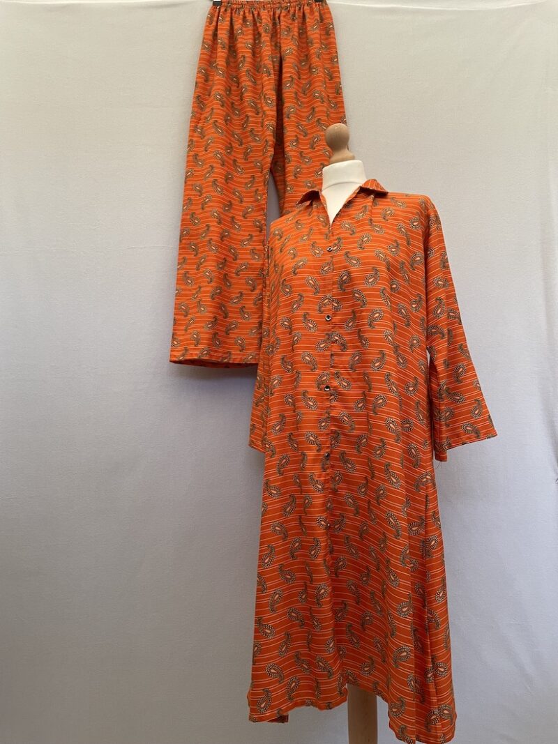 Orange paisley print shalwar kameez