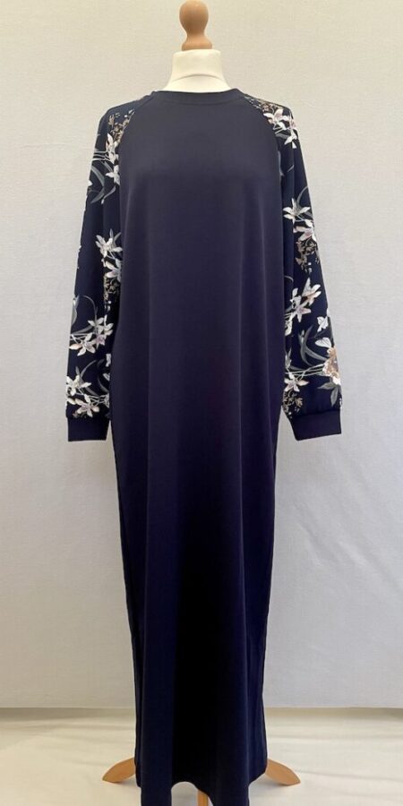 Shein long dark blue straight dress with floral sleeves