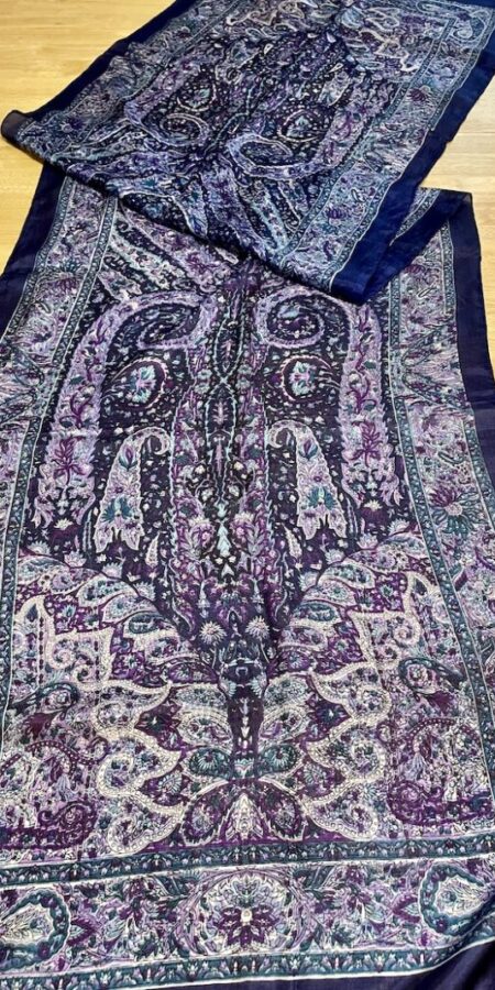 Pure silk long blue paisley patterned hijab scarf