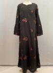 Black abaya with brown floral embroidery full view