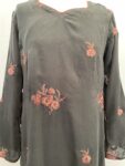 Black abaya with brown floral embroidery full view