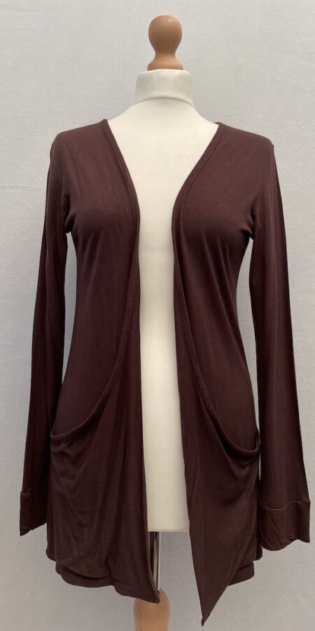 Star brown open front thin cardigan with small front pockets, size m/l