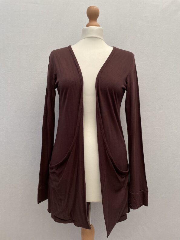 Star brown open front thin cardigan with small front pockets, size m/l