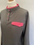 SilkRoute London grey abaya with pink trim full view 2