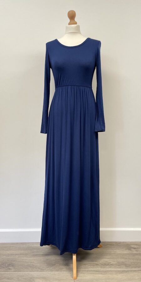 Navy blue jersey long sleeved maxi dress, size xs (fits size 6-8)