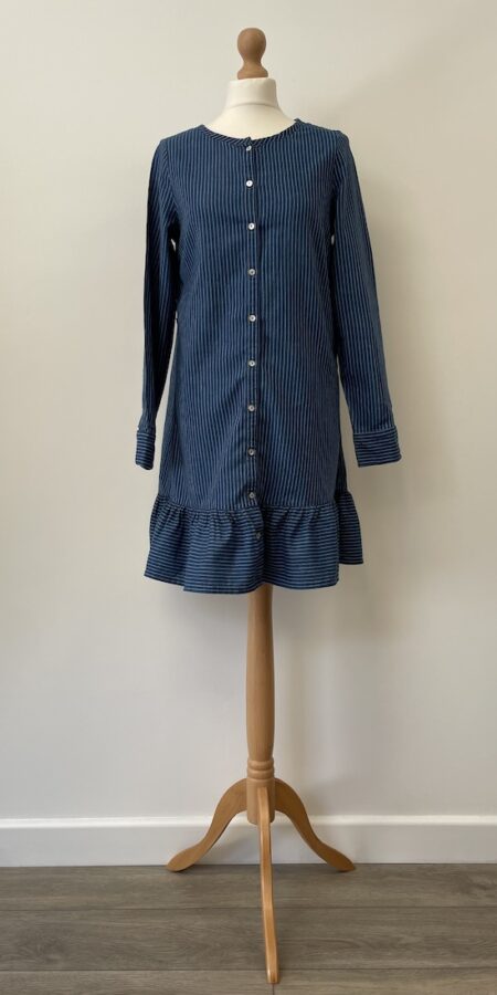 Fat Face blue and white striped long button front shirt, size 12
