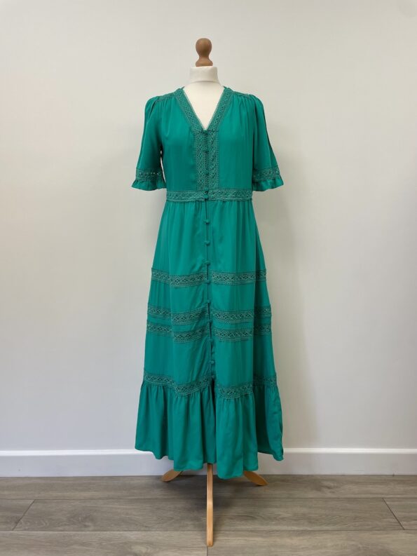 Next green dress with pretty lace detailing, size 6