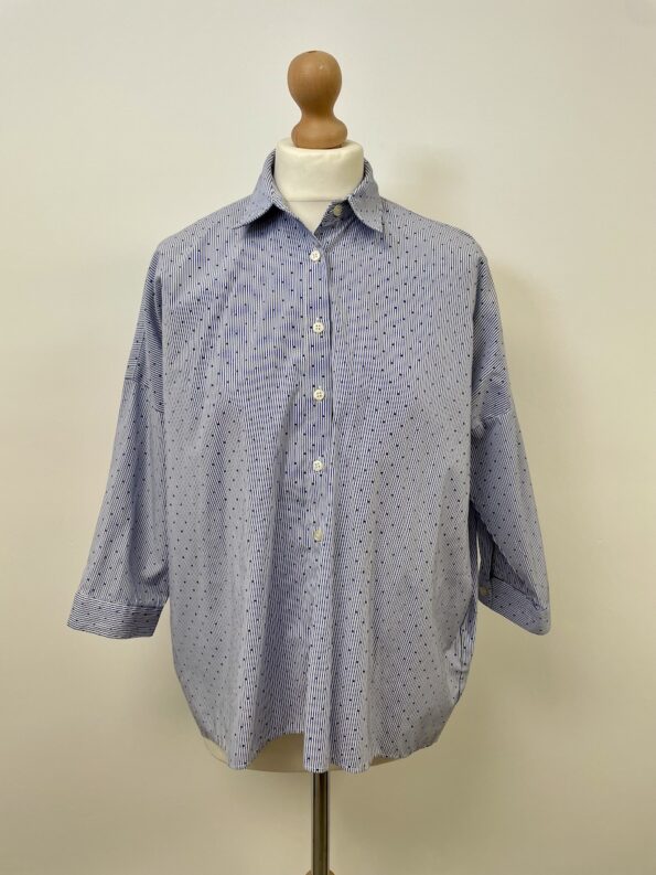 Zara Basic blue striped shirt with little spots, size XS