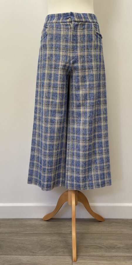 Zara blue check wide leg trousers, size M
