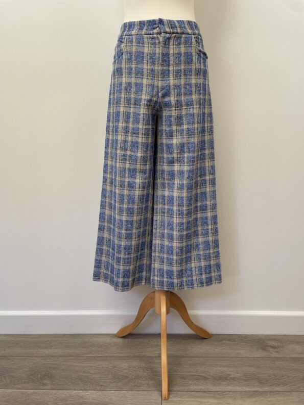 Zara blue check wide leg trousers, size M