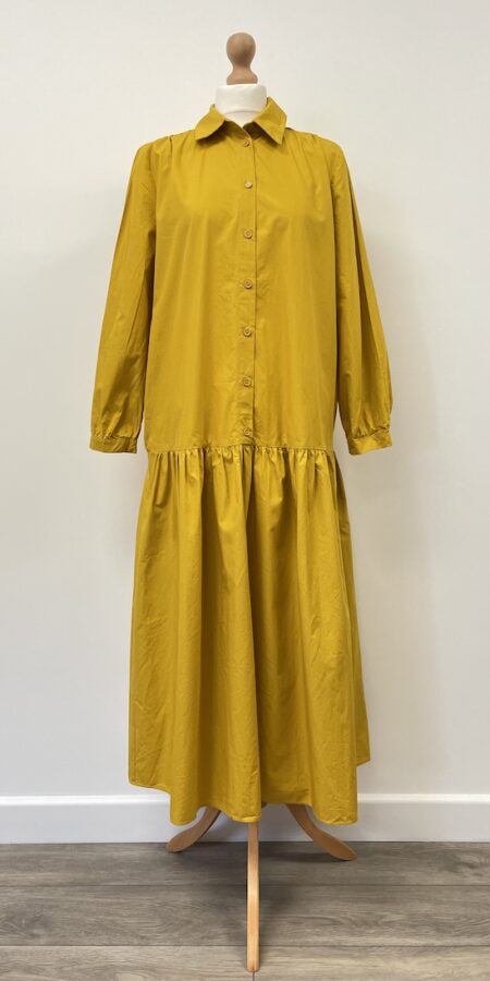 Zara yellow long sleeved maxi shirt dress, size m
