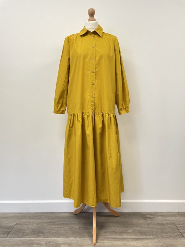 Zara yellow long sleeved maxi shirt dress, size m