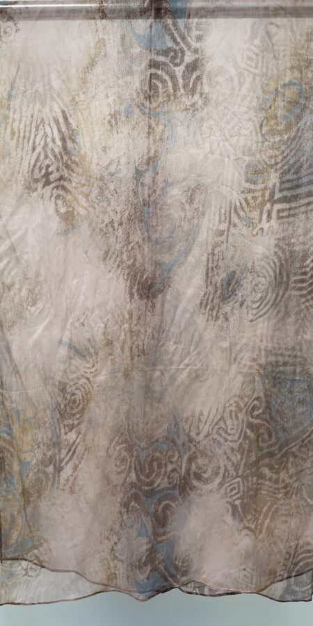 Pinkish shades with blue hints patterned chiffon sheer scarf