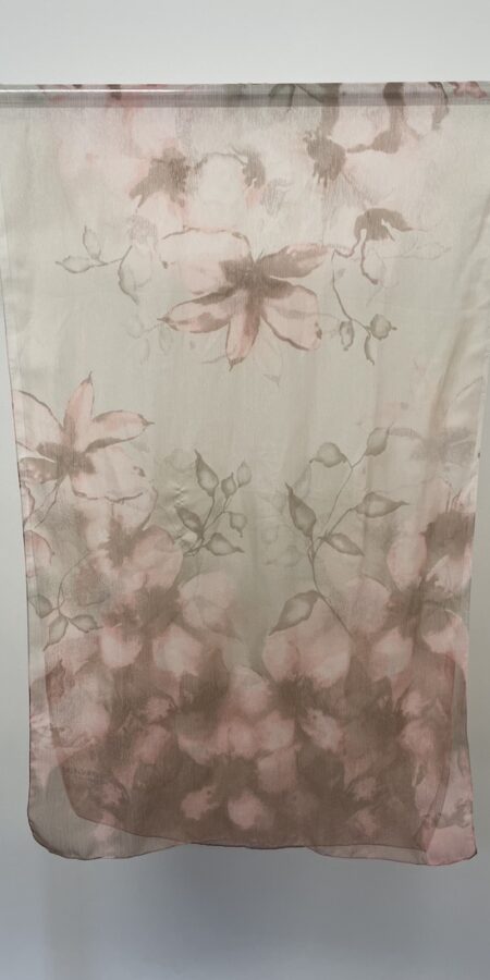 Pink and cream floral long chiffon sheer scarf