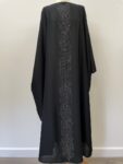 Black abaya with chevron silver gems – full view