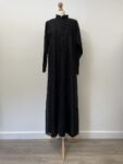 Black abaya with patterned chiffon top layer and gems, size m, 54" long