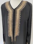 Black abaya with gold embroidery – full view