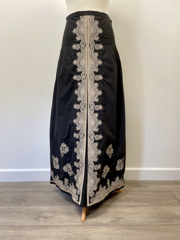 Bon Bon black maxi skirt with beige embroidery