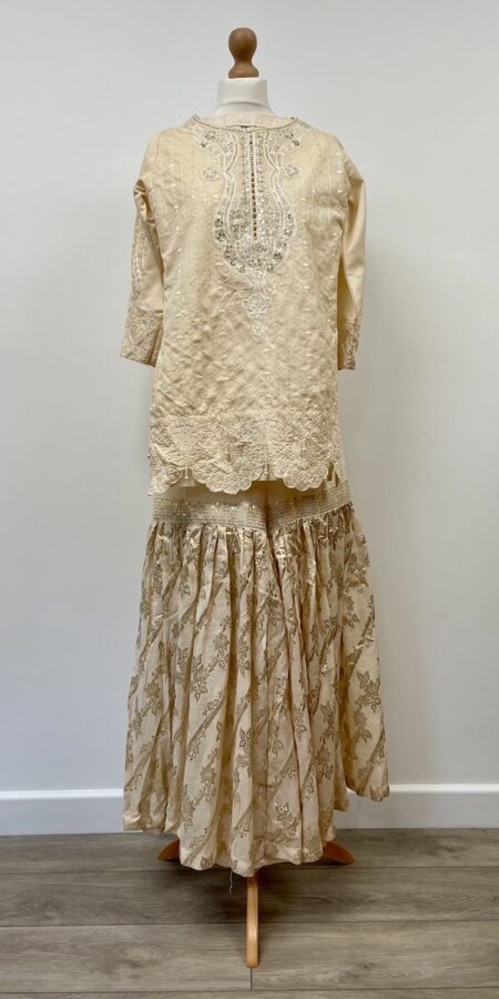 Cream gharara with silver beading