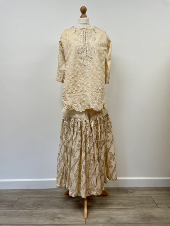 Cream gharara with silver beading