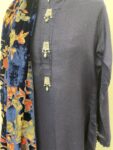 Dark blue shalwar kameez set with velvet shawl – full view