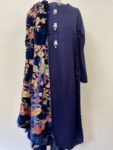 Dark blue shalwar kameez set with velvet shawl – full view