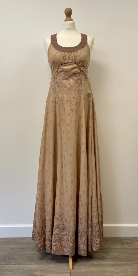 Eucalyptus taupe maxi dress with full skirt, size 8