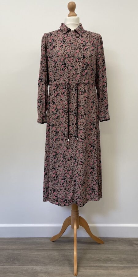 Next muted pink with black floral midaxi dress, size 10