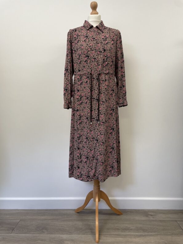 Next muted pink with black floral midaxi dress, size 10