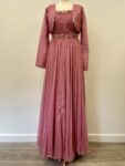 Pink chiffon beaded maxi dress – full view