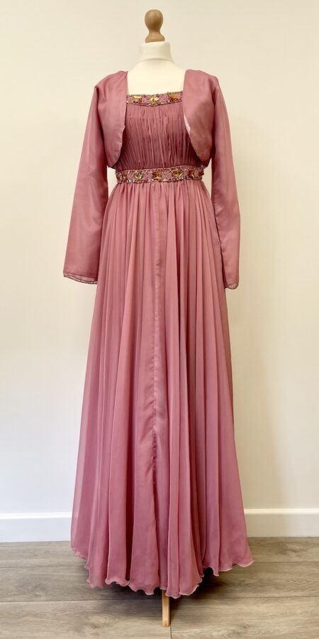 pink chiffon beaded occasion prom gown, size 8