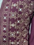 Plum and white dress, jacket, trouser outfit – full view