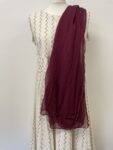 Plum and white dress, jacket, trouser outfit – full view