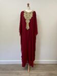 Red maroon net kaftan with gold detailing, xxl