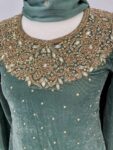 Velvet green beaded asian outfit – full view
