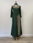 Velvet green beaded shalwar kameez dress and trouser outfit set, size 8